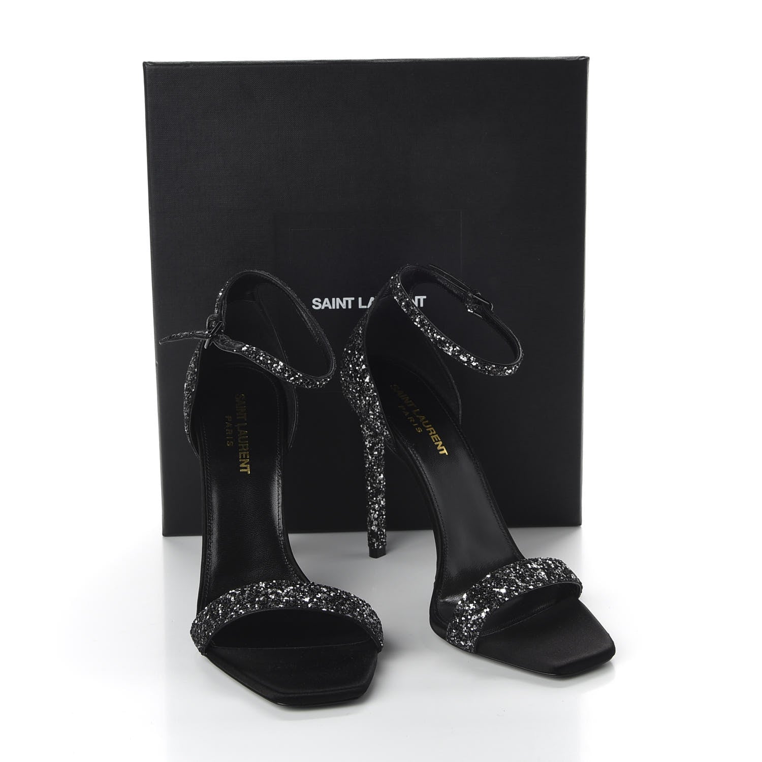Saint Laurent Glitter Amber 105 Ankle Strap Sandals 39 Black 14 of 14