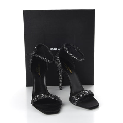 Saint Laurent Glitter Amber 105 Ankle Strap Sandals 39 Black 14 of 14