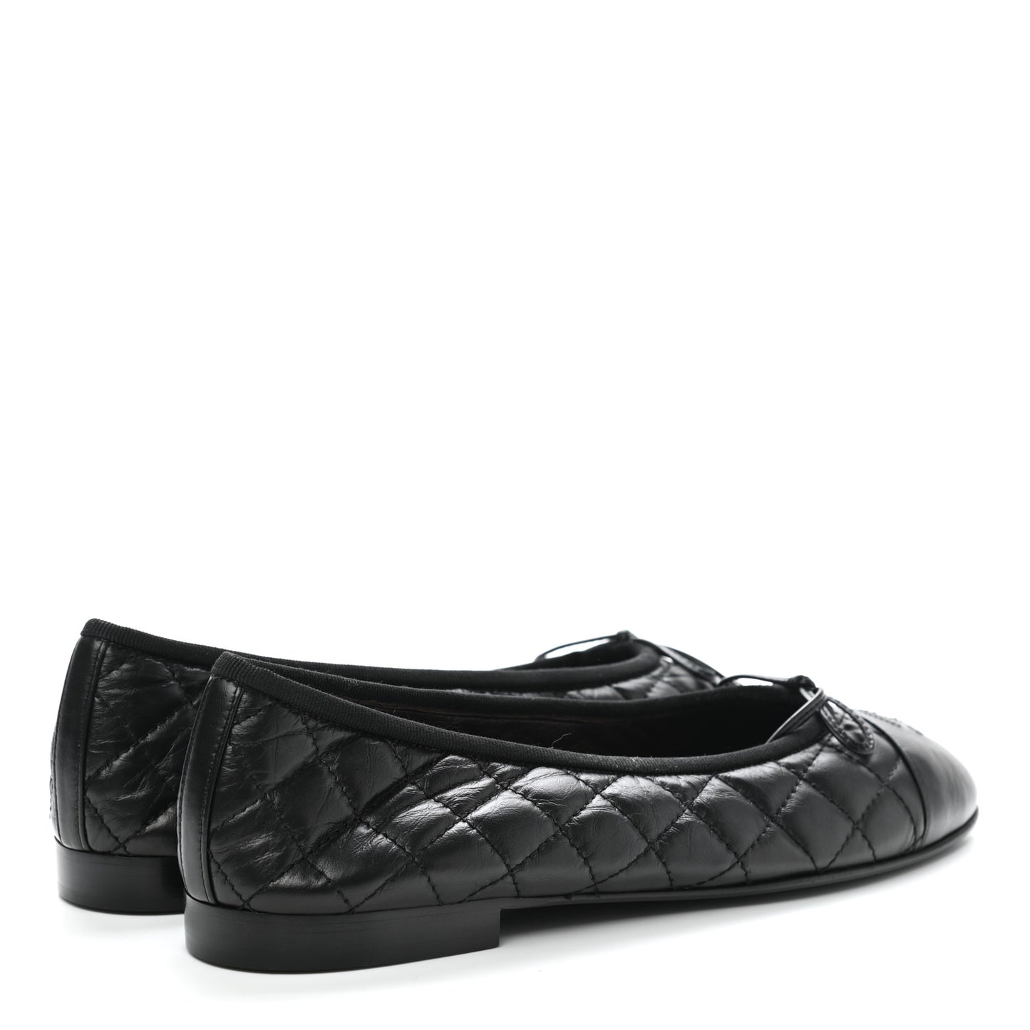 Aged Calfskin Quilted Cap Toe Ballerina Flats 40 Black