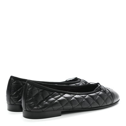 Chanel Aged Calfskin Quilted Cap Toe Ballerina Flats 40 Black 4 of 9