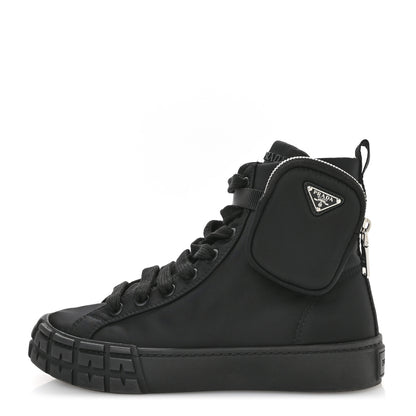 Prada Re-Nylon Gabardine Triangle Womens Wheel Pouch Pocket High Top Sneakers 39 Black 1 of 9