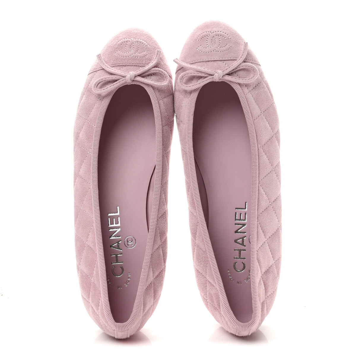 Chanel Suede Quilted Cap Toe CC Ballerina Flats 37.5 Light Pink 2 of 11