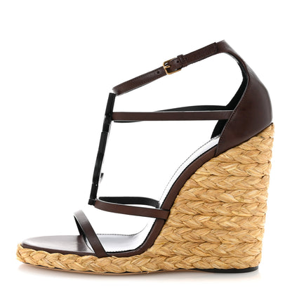 Saint Laurent Calfskin Cassandra 105 Espadrille Wedges 40 Chocolate 1 of 10
