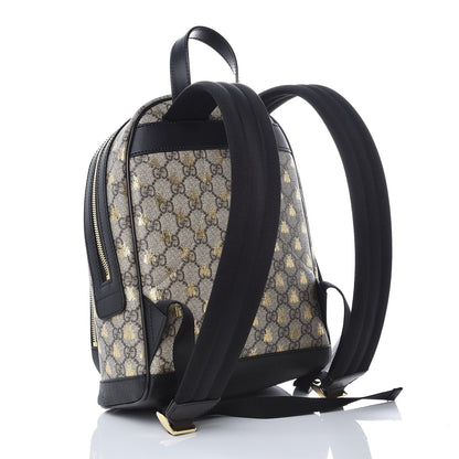 Gucci GG Supreme Monogram Bees Print Small Day Backpack Beige Oro Black 3 of 7