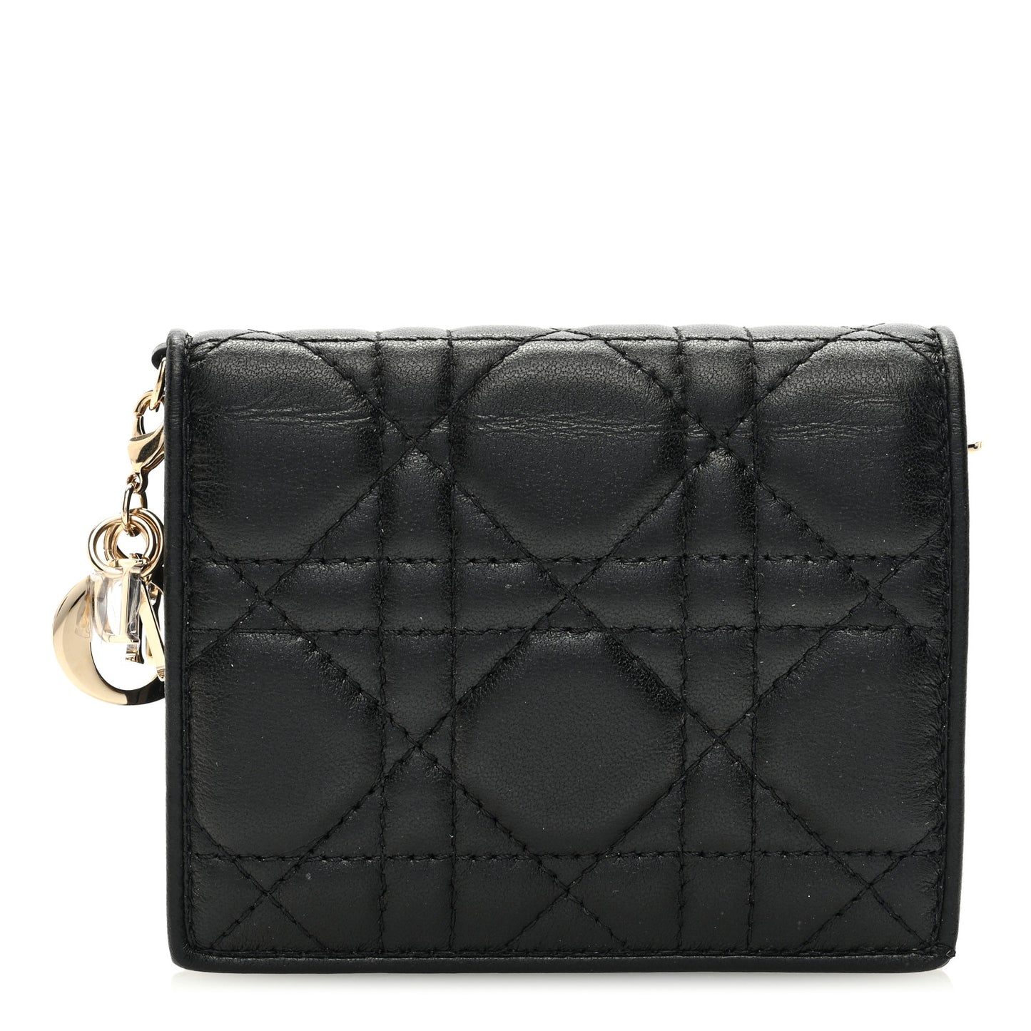 Lambskin Cannage Small Lady Dior Flap Card Holder Black