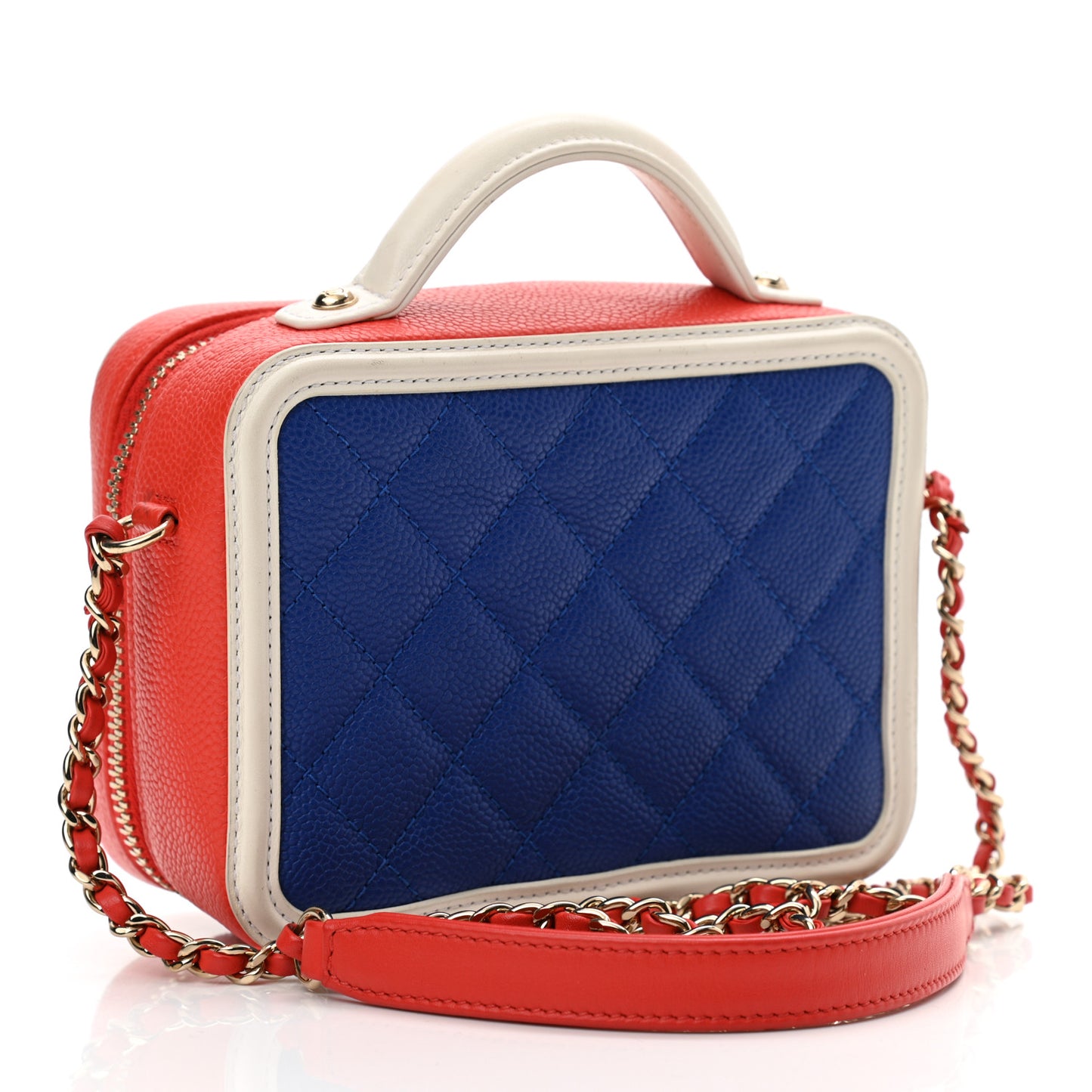 Caviar Quilted Small CC Filigree Vanity Case Blue White Red