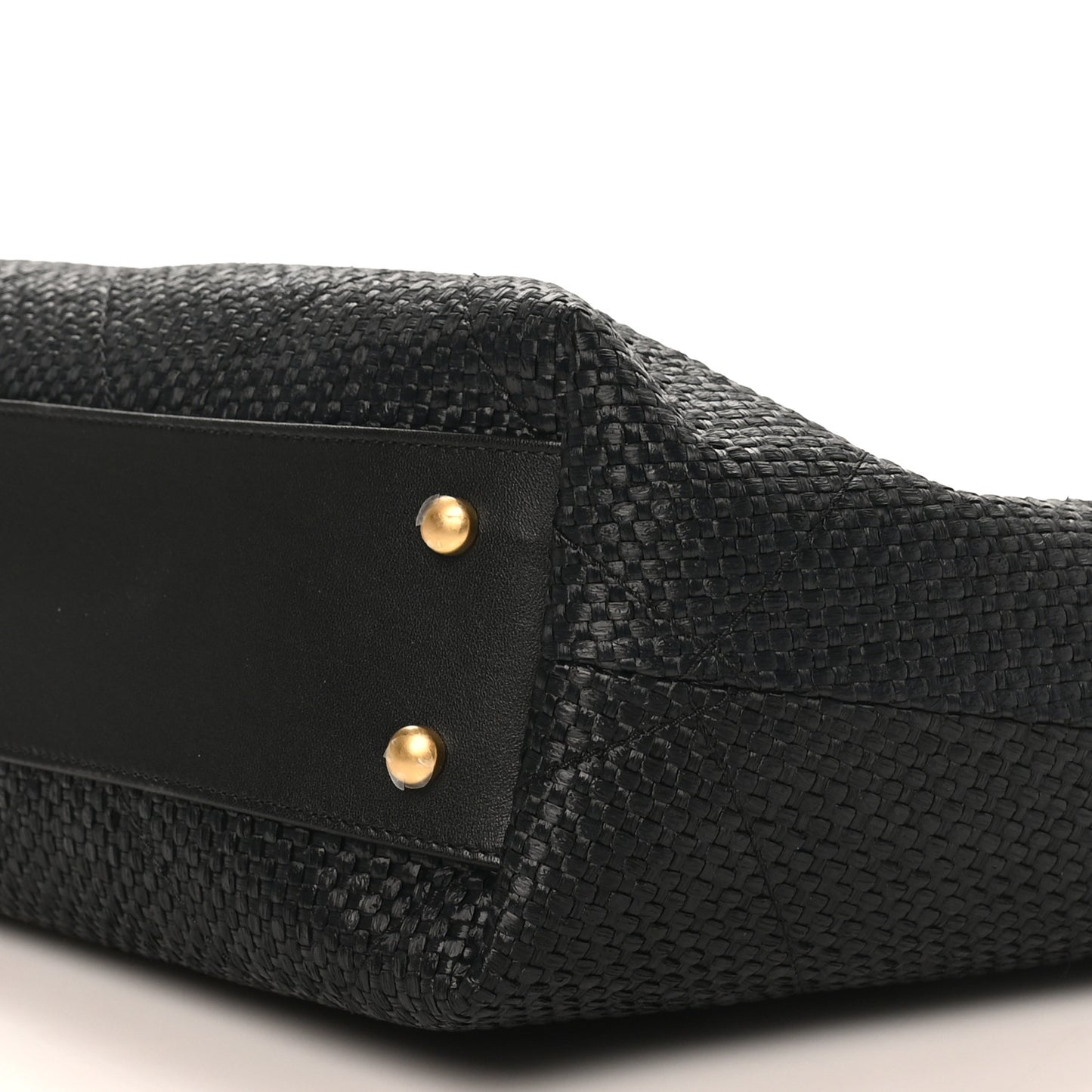 Calfskin Raffia Braided Small Shopping Tote Black White