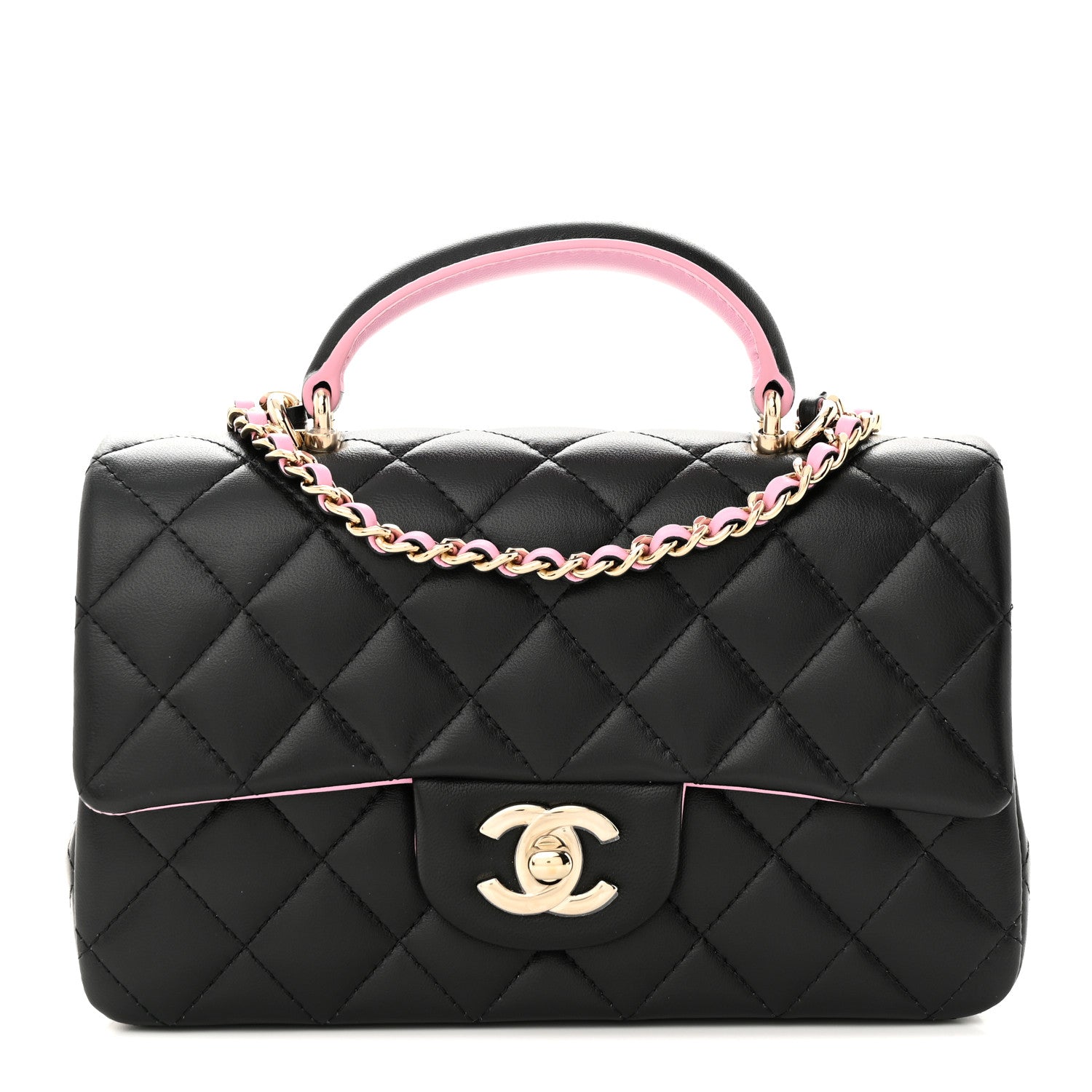 Chanel Lambskin Quilted Bi-Color Mini Top Handle Rectangular Flap Black Lilac 1 of 13