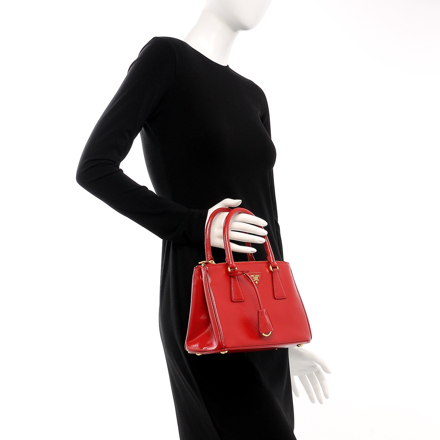 Prada Saffiano Vernice Mini Galleria Double Zip Tote Rosso 3 of 9