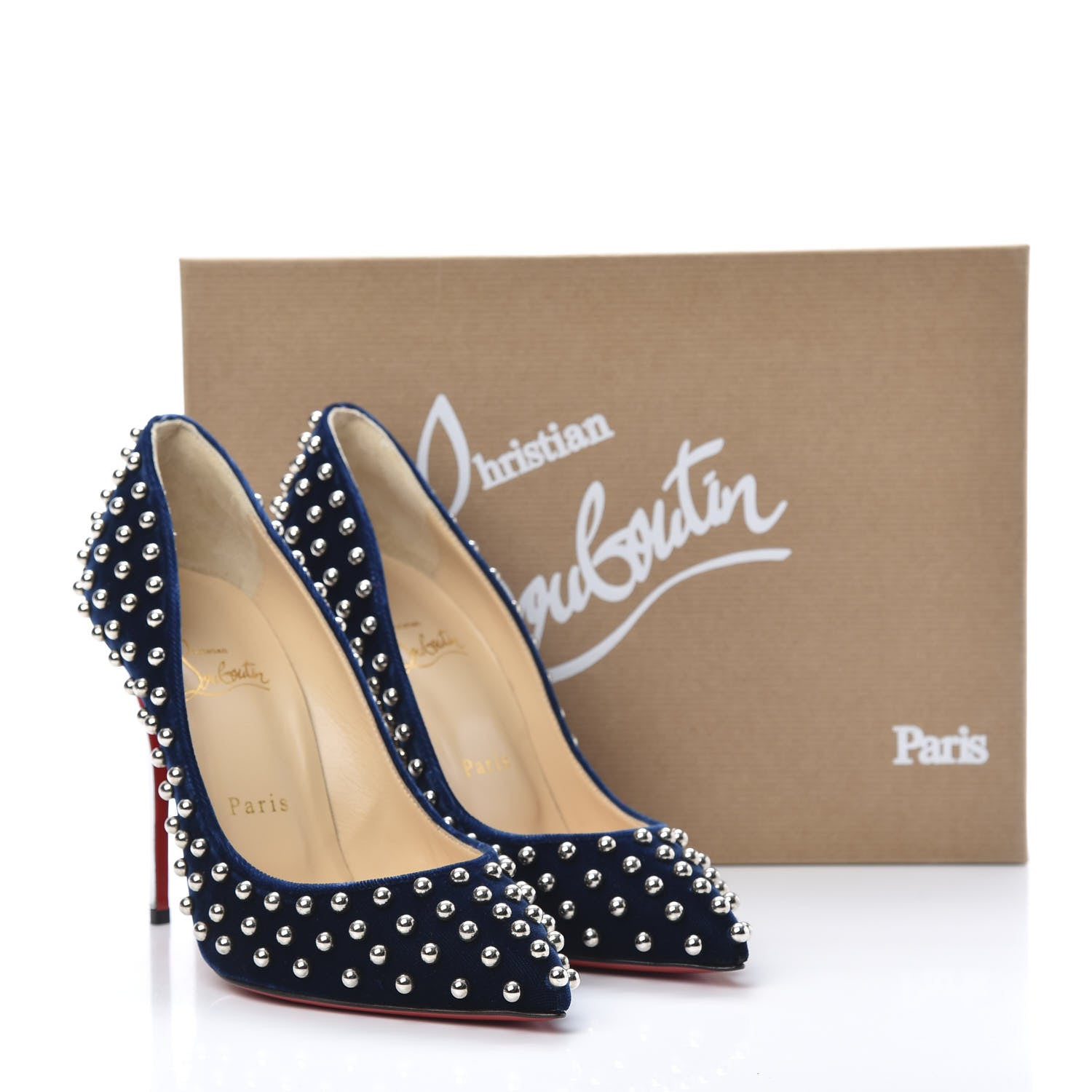 Christian Louboutin Velvet Specchio Billy Spikes Pumps 37 Silver Eclipse 9 of 9