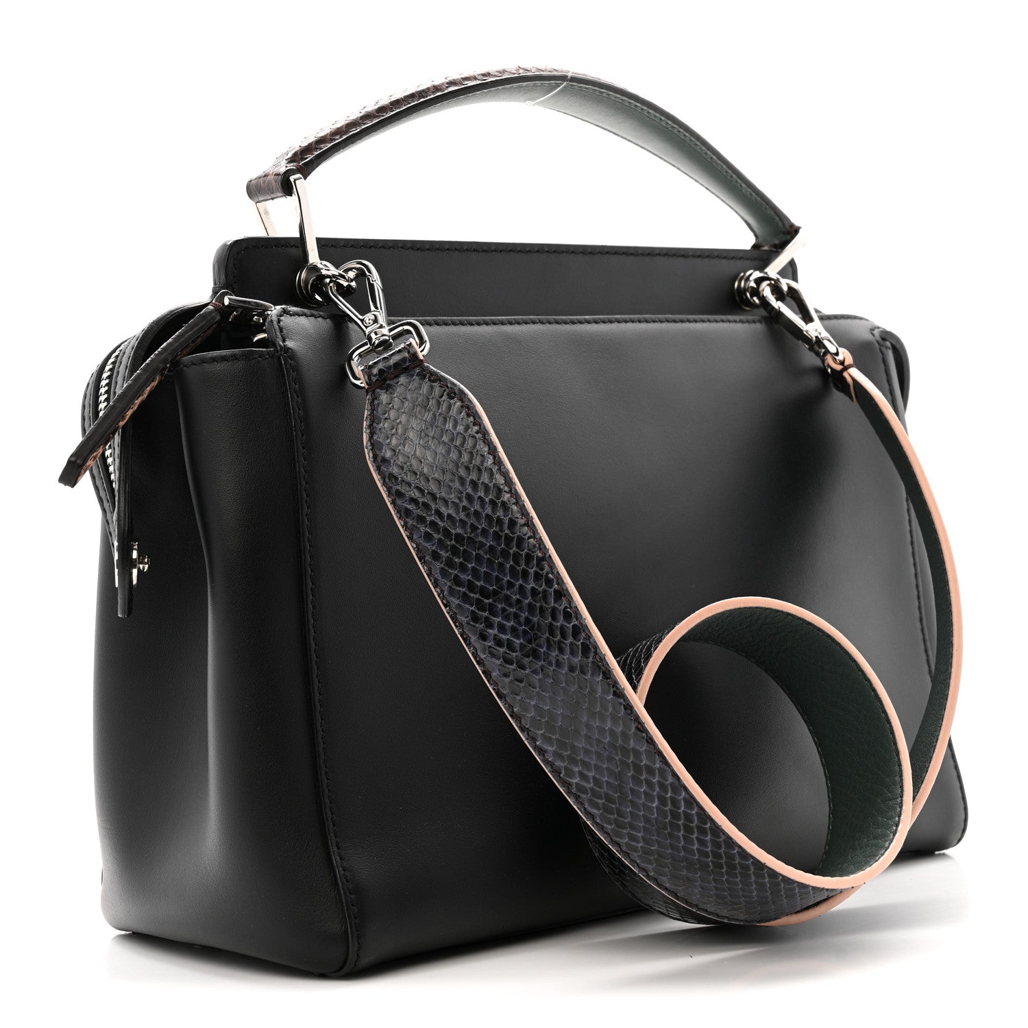 Fendi Vitello Baltico Dolce Elaphe DotCom Satchel Dark Grey 4 of 15
