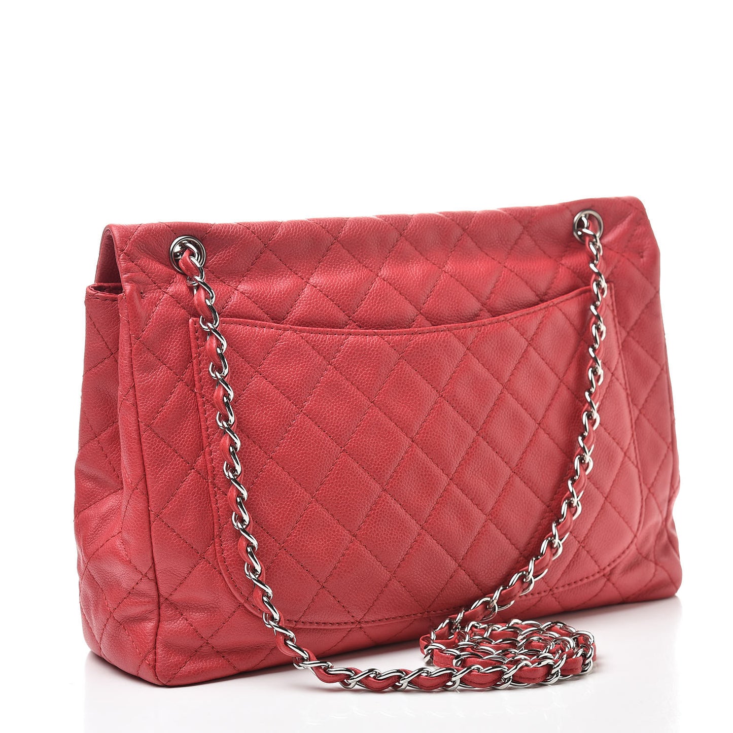 Washed Caviar Quilted Maxi Single Flap Fuchsia