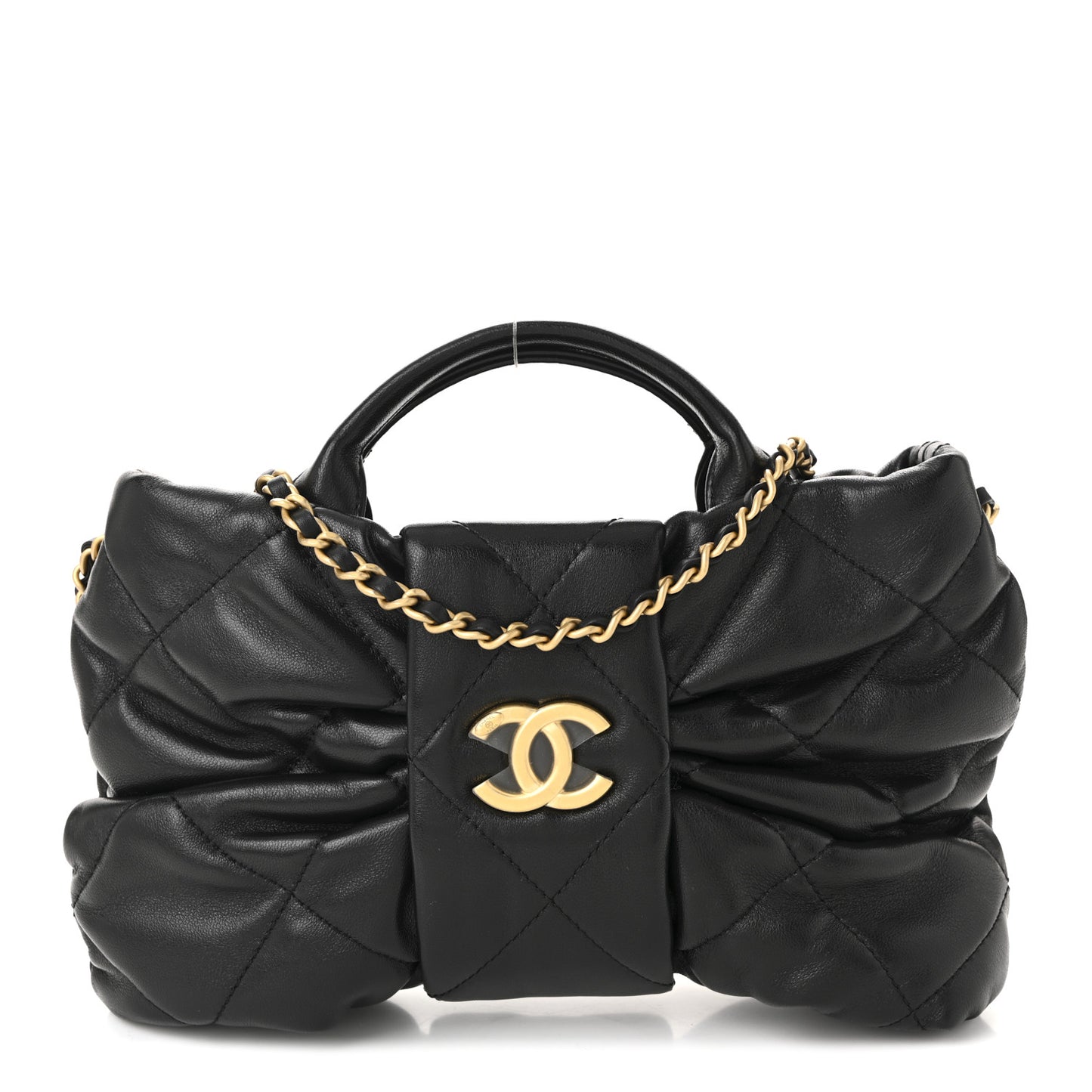 Lambskin Quilted Mini Bow Bag Black