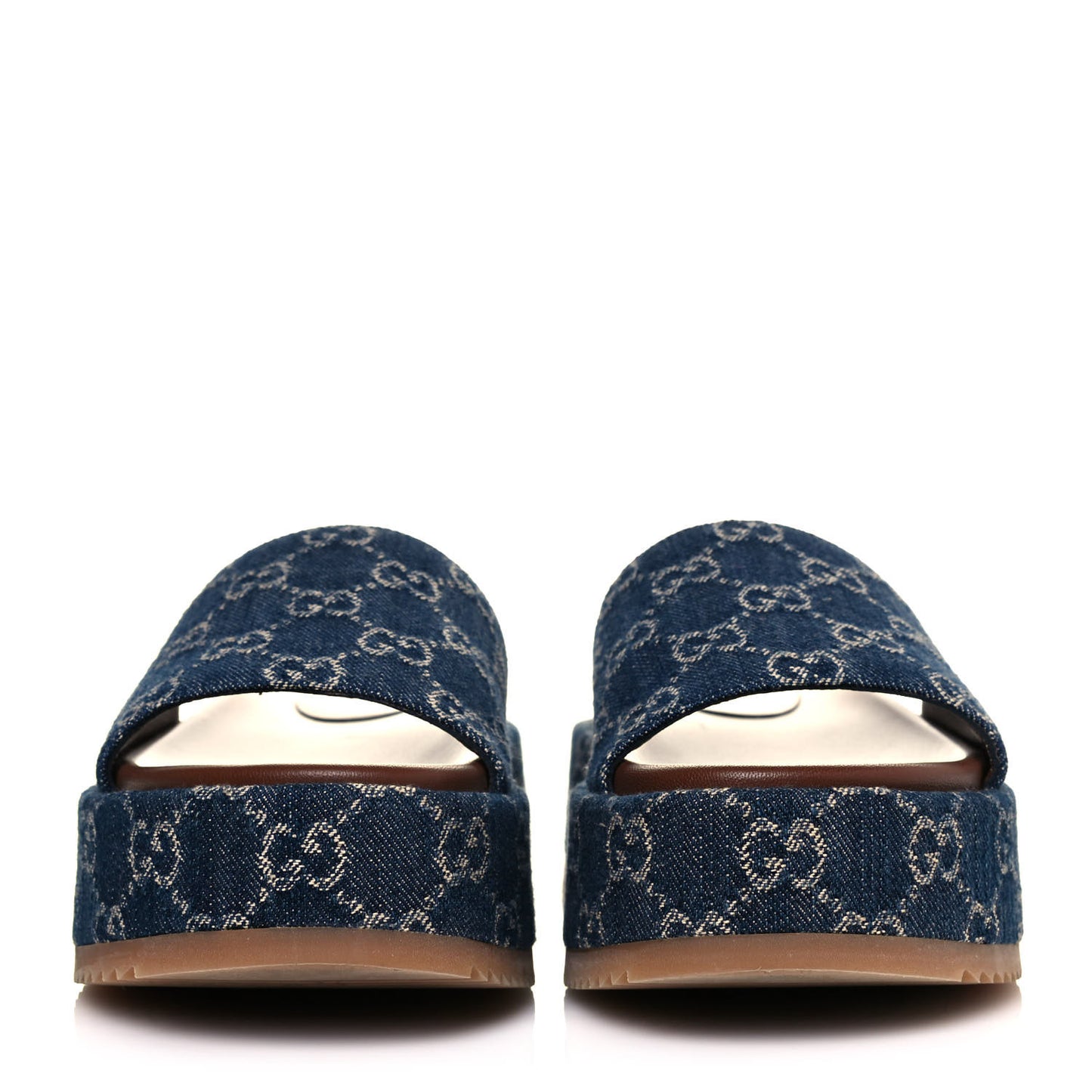 New Denim GG Monogram Angelina Platform 55mm Slide Sandals 36 Blue Tea
