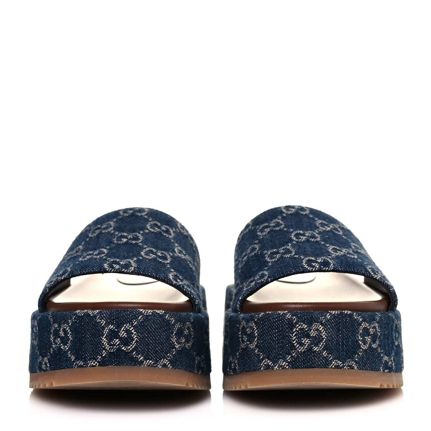Gucci New Denim GG Monogram Angelina Platform 55mm Slide Sandals 36 Blue Tea 2 of 8