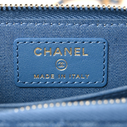 Chanel Denim Quilted CC Pearl Crush Zip Card Holder On Chain Blue 5 of 7