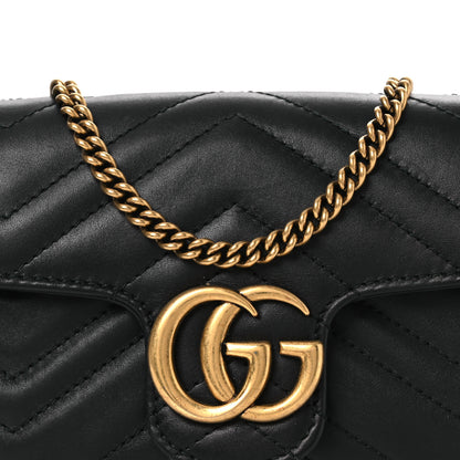 Gucci Calfskin Matelasse Super Mini GG Marmont Shoulder Bag Black 8 of 14