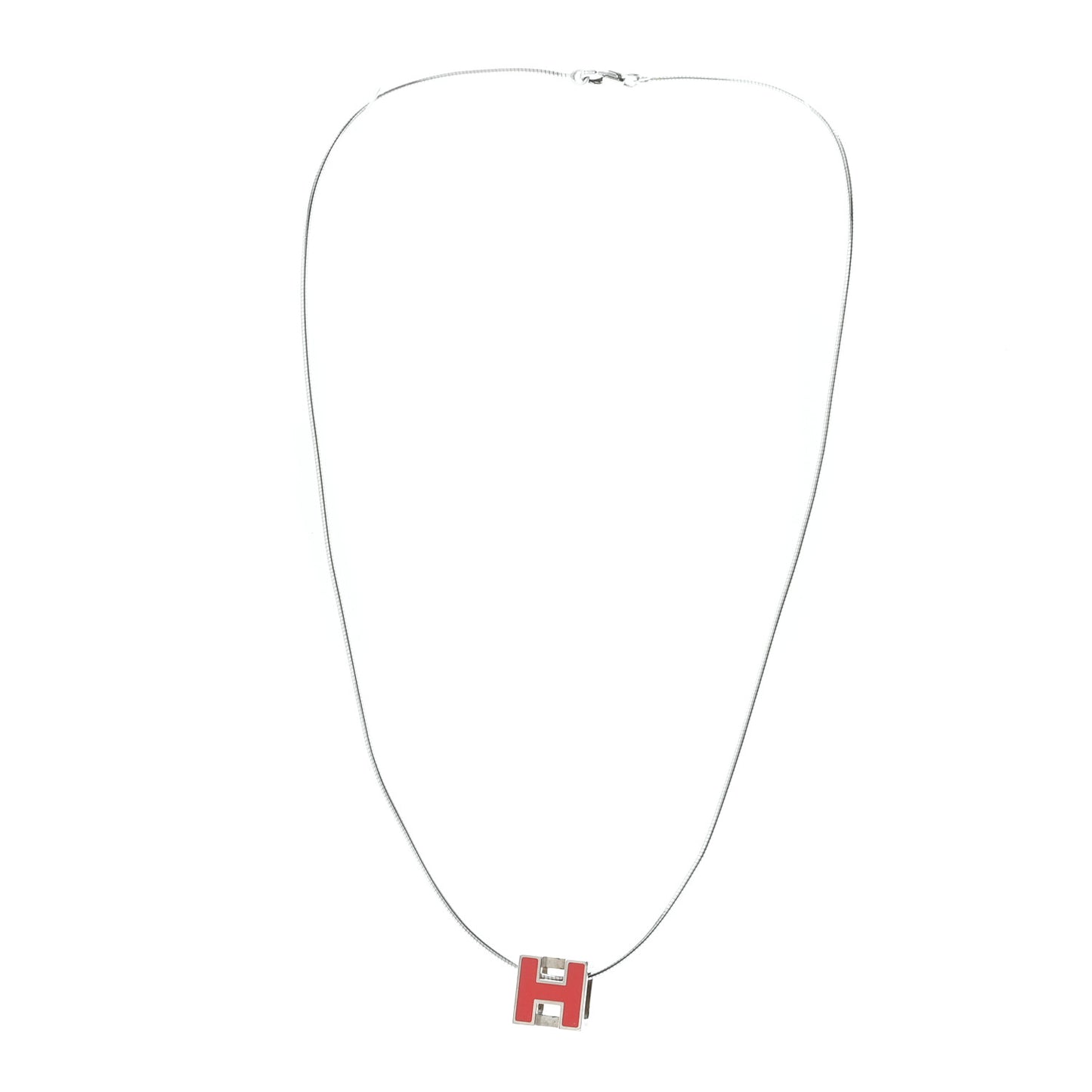 Palladium Laquer Cage d'H Necklace Orange Fonce