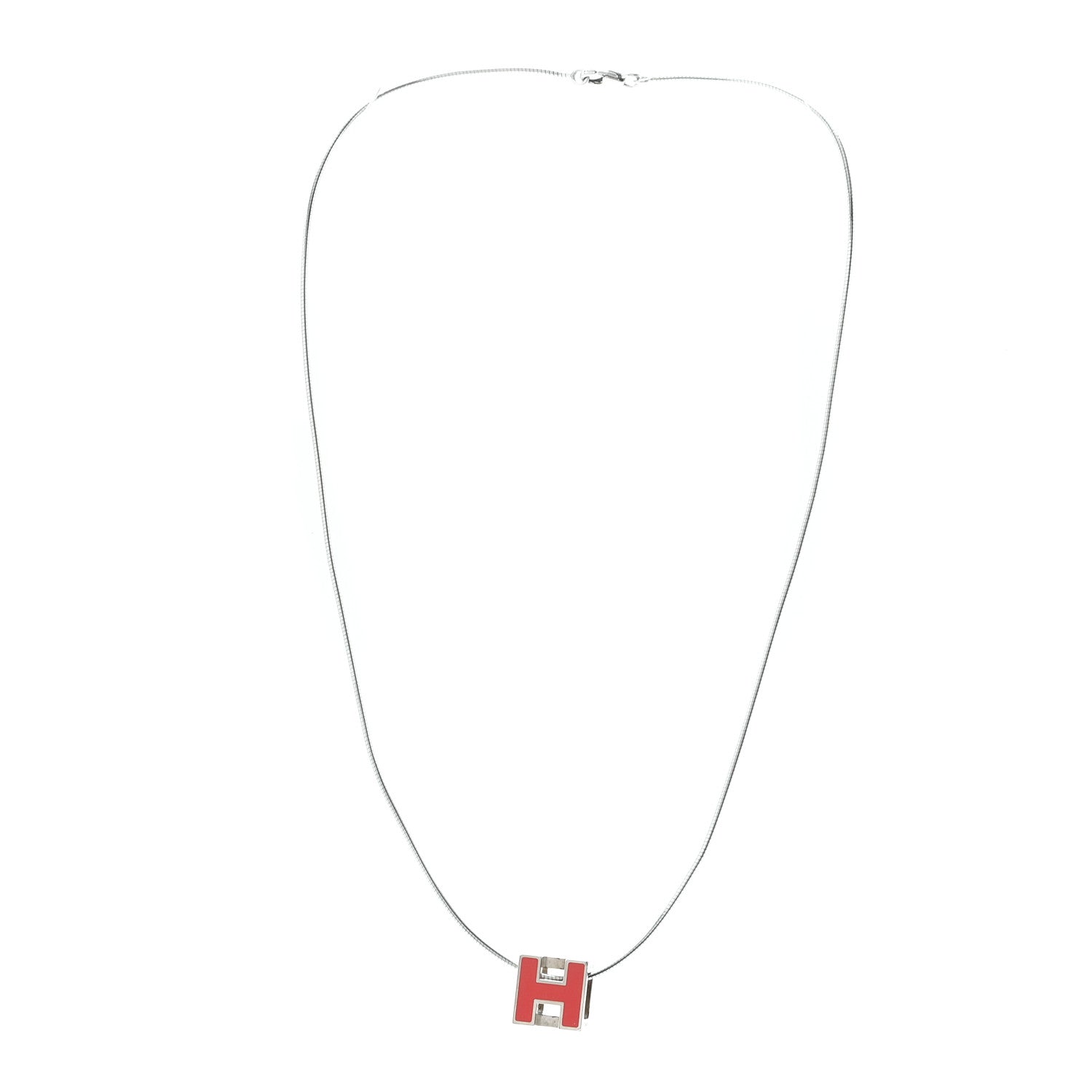 Hermes Palladium Laquer Cage d'H Necklace Orange Fonce 4 of 4