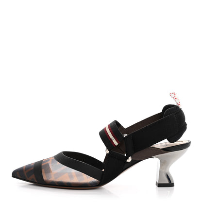 Fendi Technical Mesh FF Colibri 55mm Slingback Pumps 36 Tobacco Moro 1 of 15