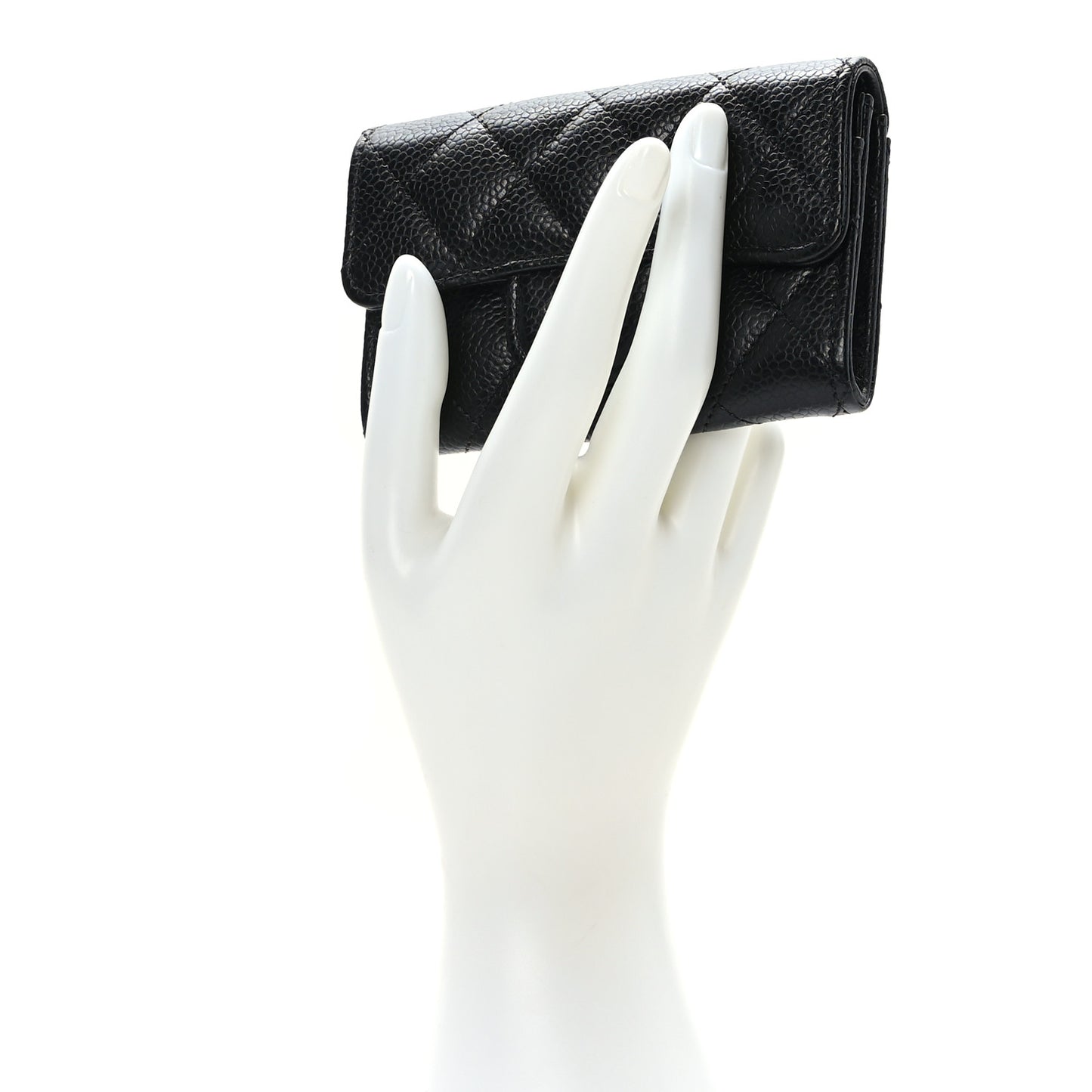 Caviar Quilted Flap Card Holder Wallet Black