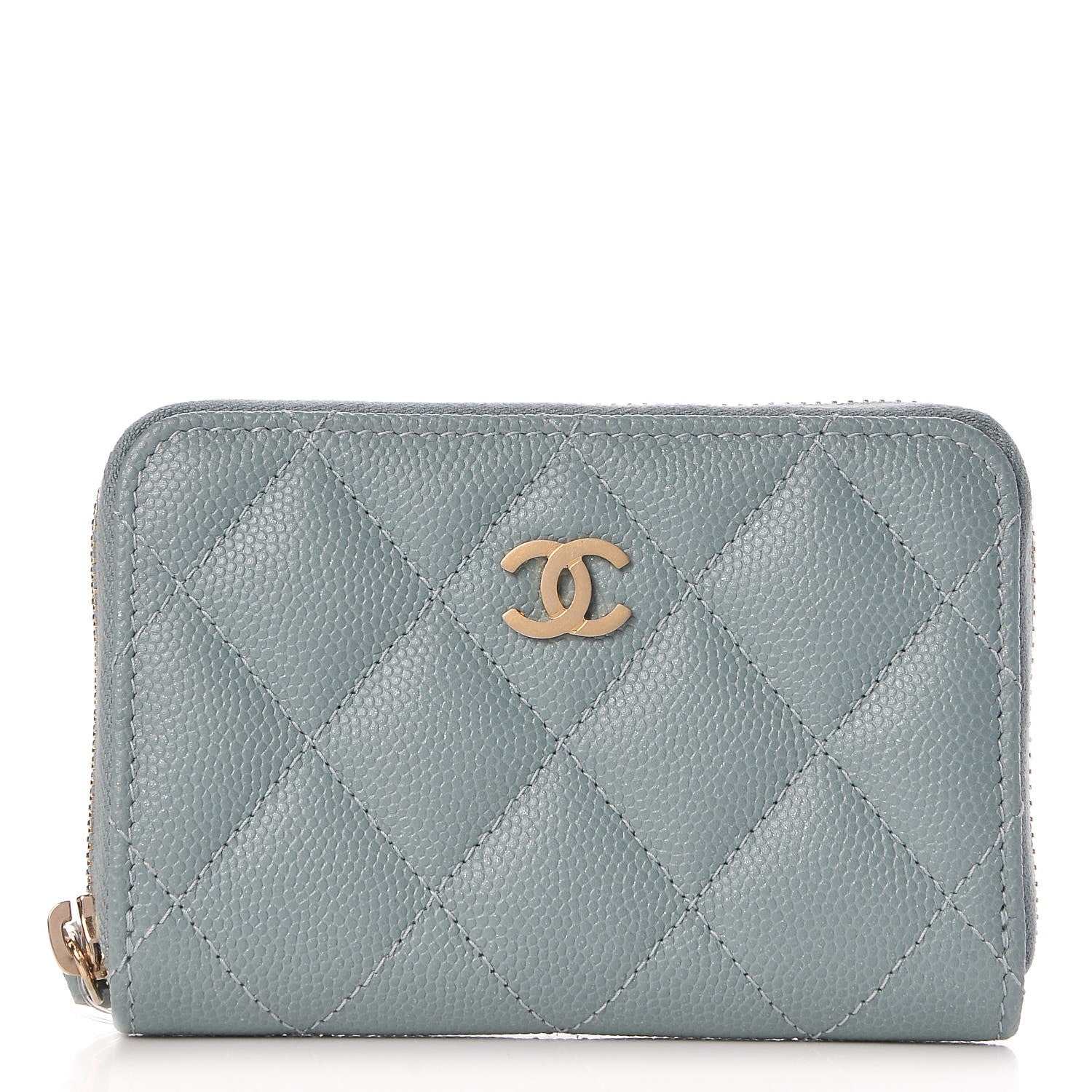 Chanel Iridescent Caviar Quilted Zip Coin Purse Light Blue 1 of 8