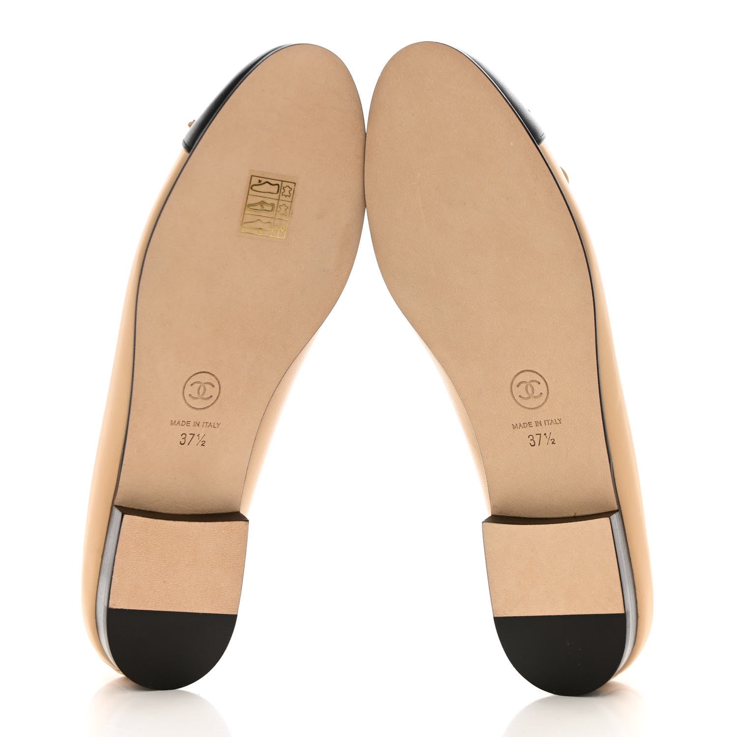 Chanel Lambskin Cap Toe CC Ballerina Flats 37.5 Beige Black 5 of 10
