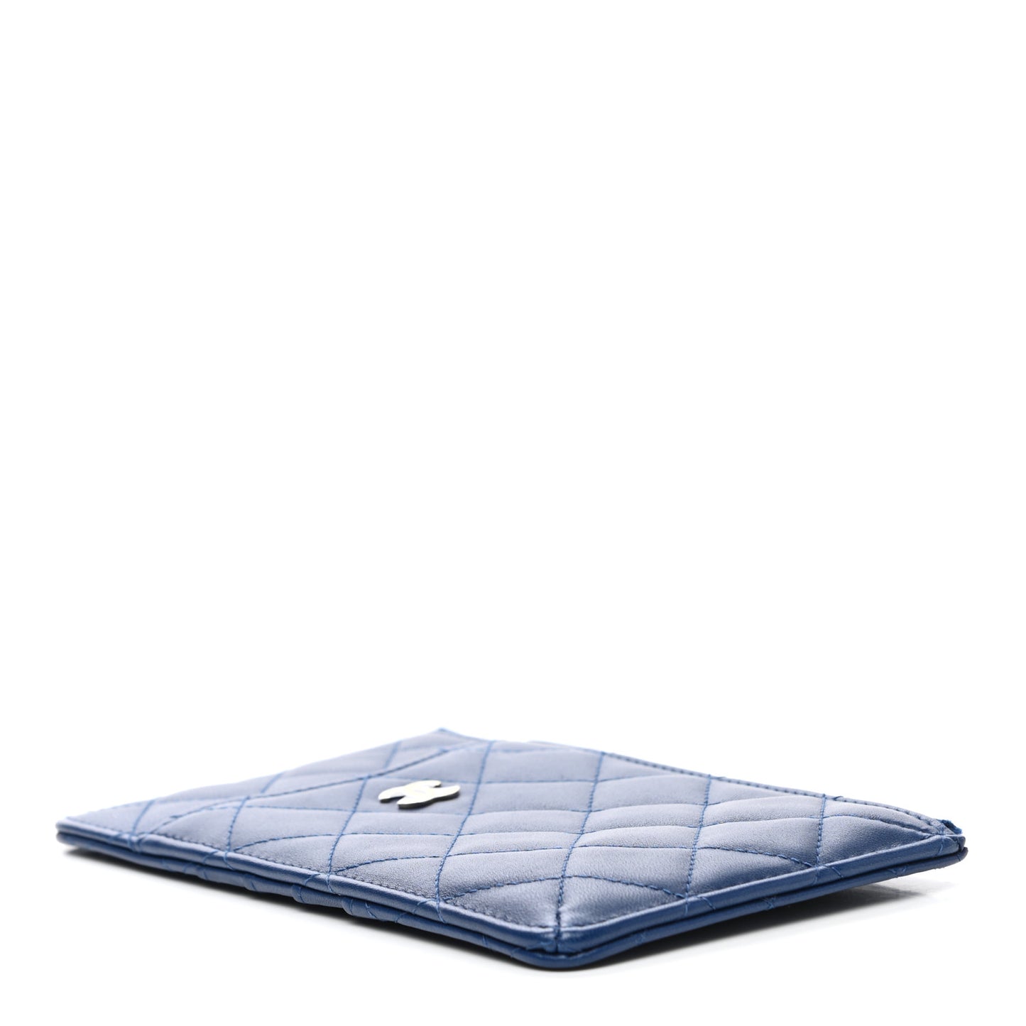 Lambskin Quilted Classic Flat Wallet Pouch Blue