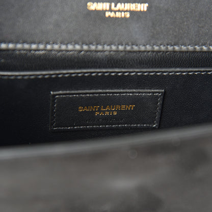Saint Laurent Suede Embroidered Patches Small Monogram Kate Satchel Black 6 of 9