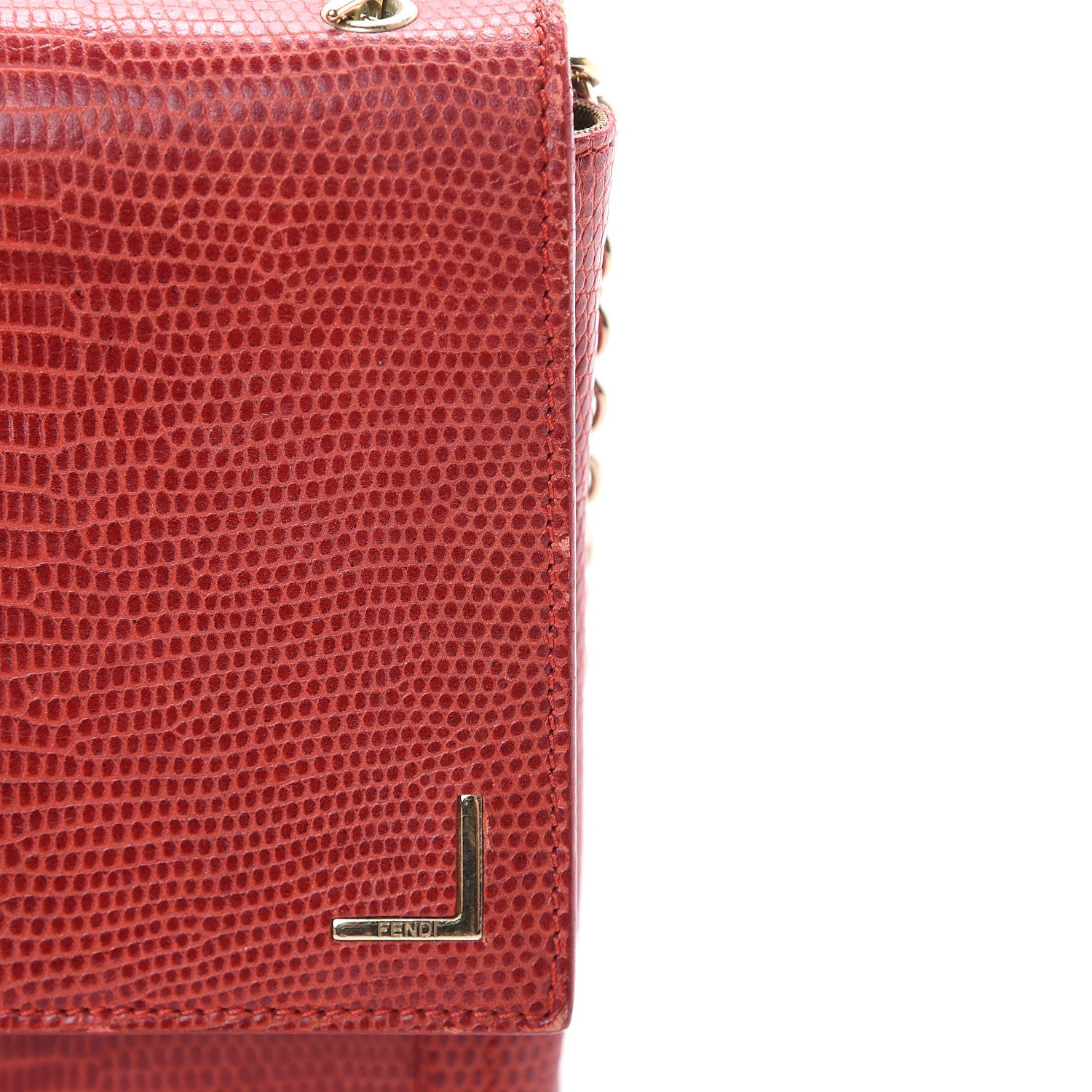 Fendi Calfskin Lizard Embossed Wallet on Chain Red 16 of 19