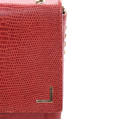 Fendi Calfskin Lizard Embossed Wallet on Chain Red 16 of 19