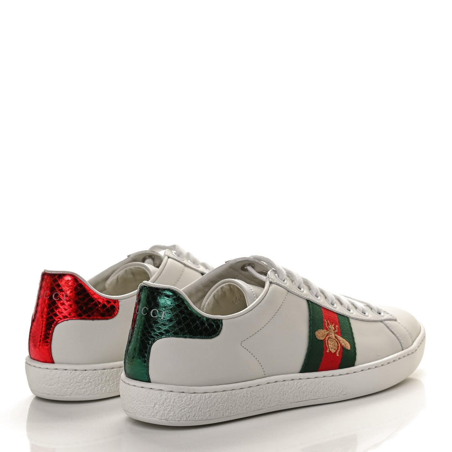 Calfskin Ayers Bee Embroidered Womens Ace Sneakers 36 White Green