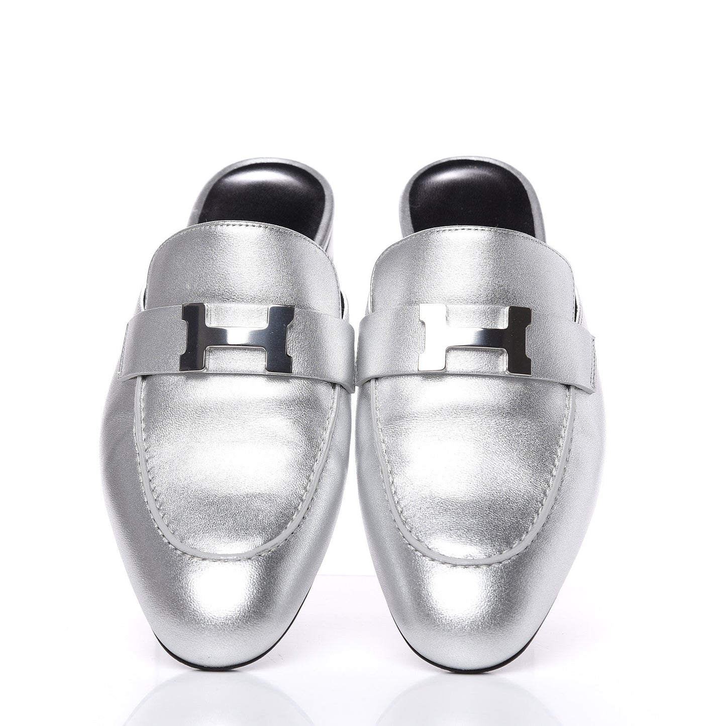 Metallic Nappa Trocadero Mule 37 Gris Argento