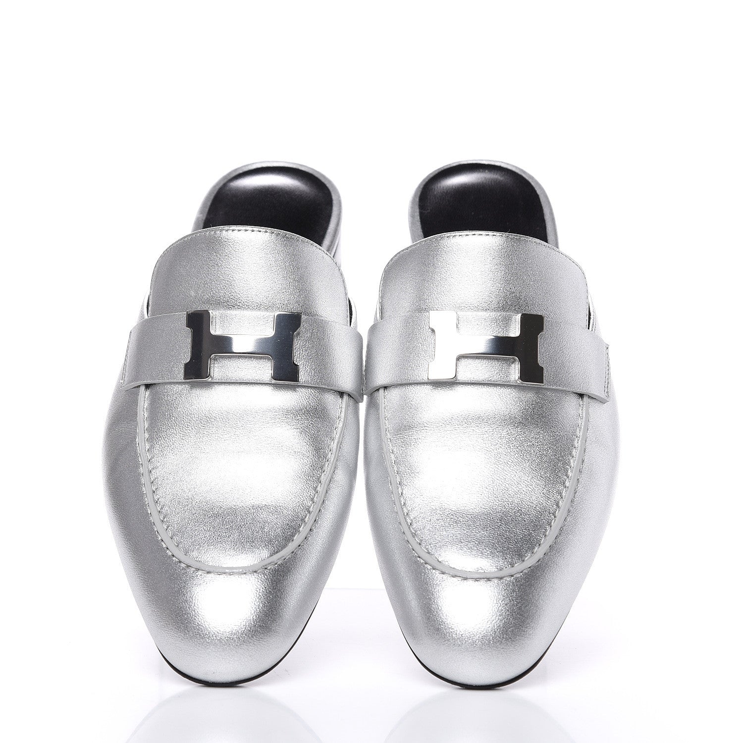 Hermes Metallic Nappa Trocadero Mule 37 Gris Argento 8 of 9
