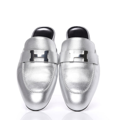 Hermes Metallic Nappa Trocadero Mule 37 Gris Argento 8 of 9