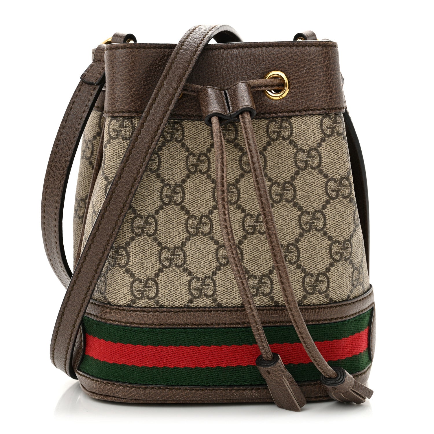 Gucci GG Supreme Monogram Web Mini Ophidia Bucket Bag Brown 1 of 11