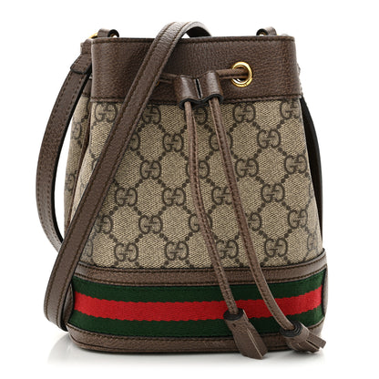 Gucci GG Supreme Monogram Web Mini Ophidia Bucket Bag Brown 1 of 11