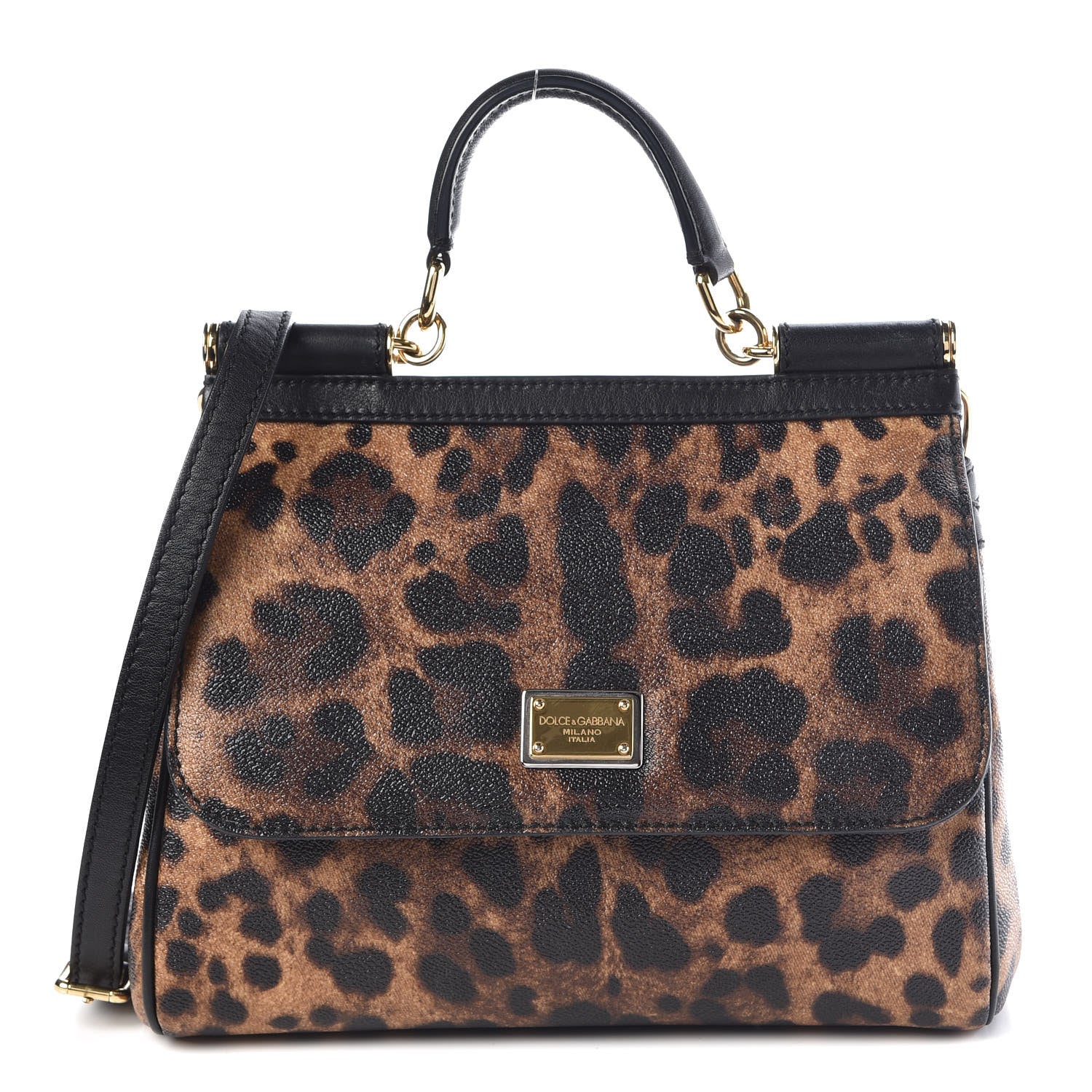 Dolce & Gabbana Dauphine Leopard Print Small Miss Sicily Satchel Black 1 of 11