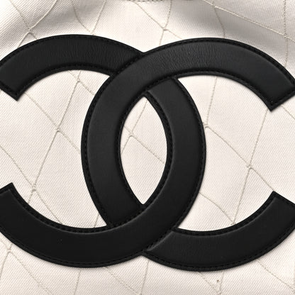 Chanel Denim Calfskin Quilted Coco Beach Small Shopping Tote White Black 16 of 21