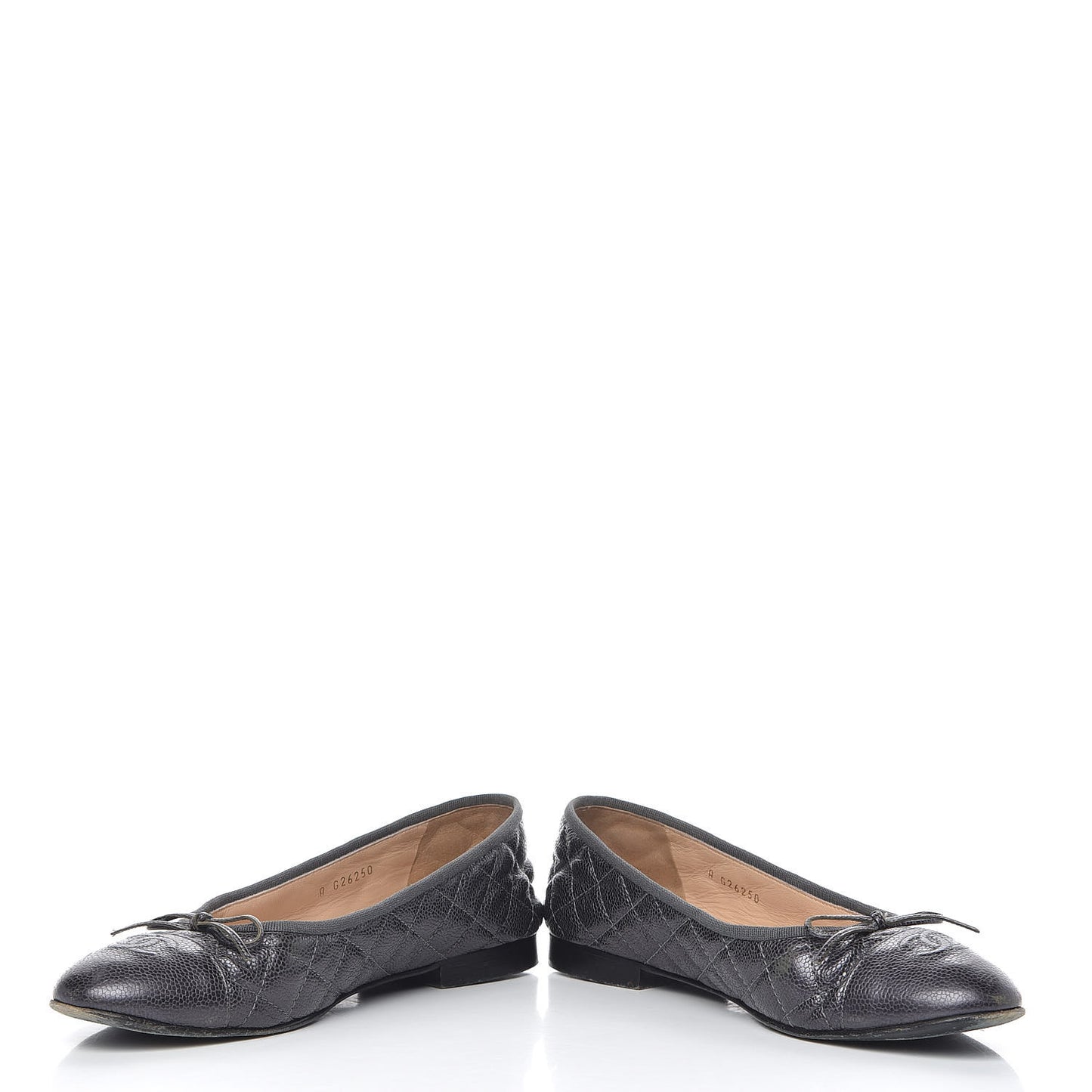 Metallic Caviar Quilted Cap Toe Ballerina Flats 41 Anthracite