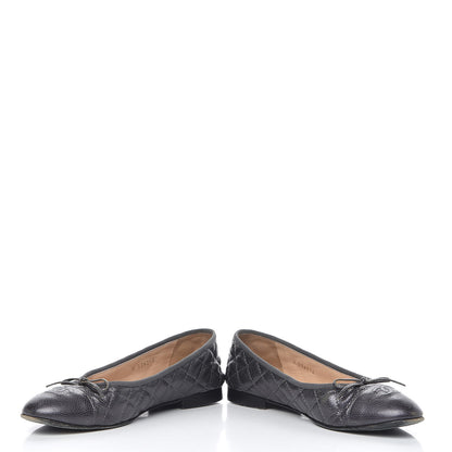 Chanel Metallic Caviar Quilted Cap Toe Ballerina Flats 41 Anthracite 5 of 19