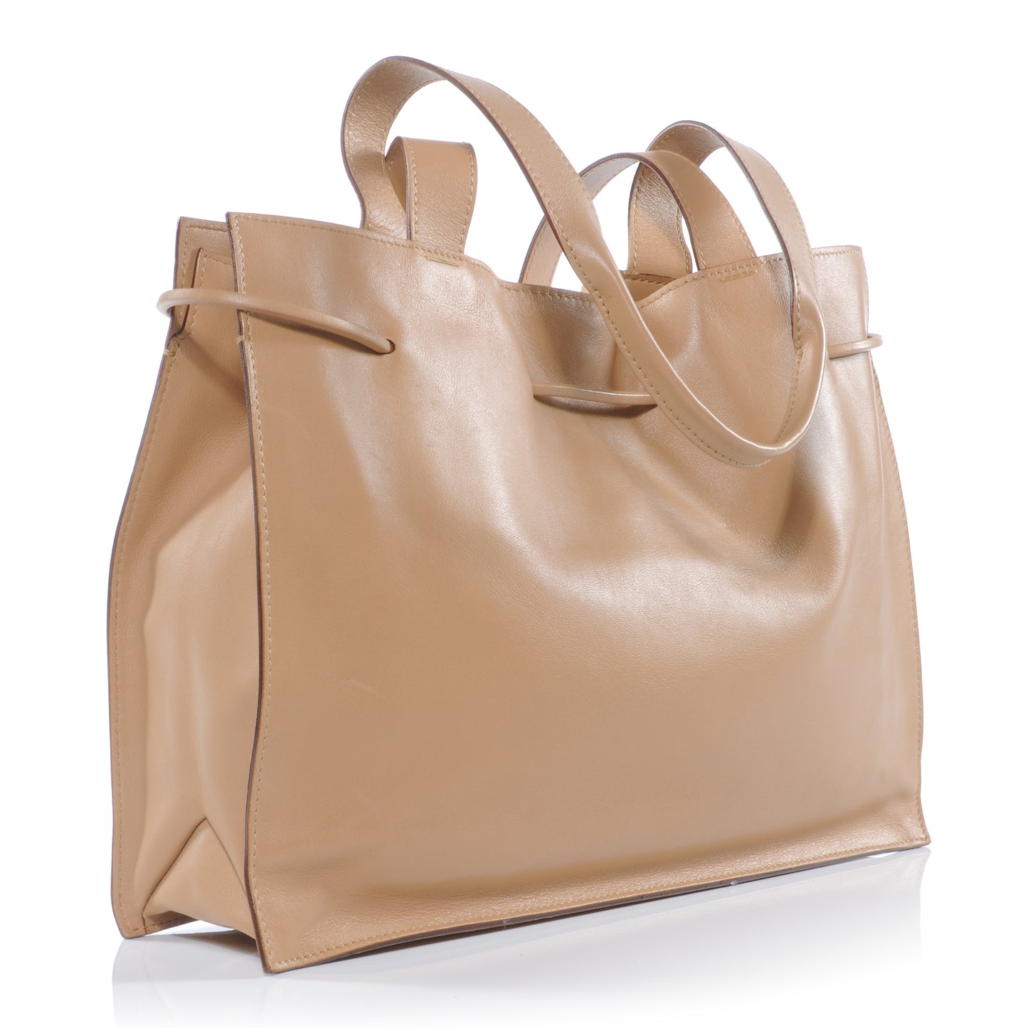 Camel Leather Drawstring Bag