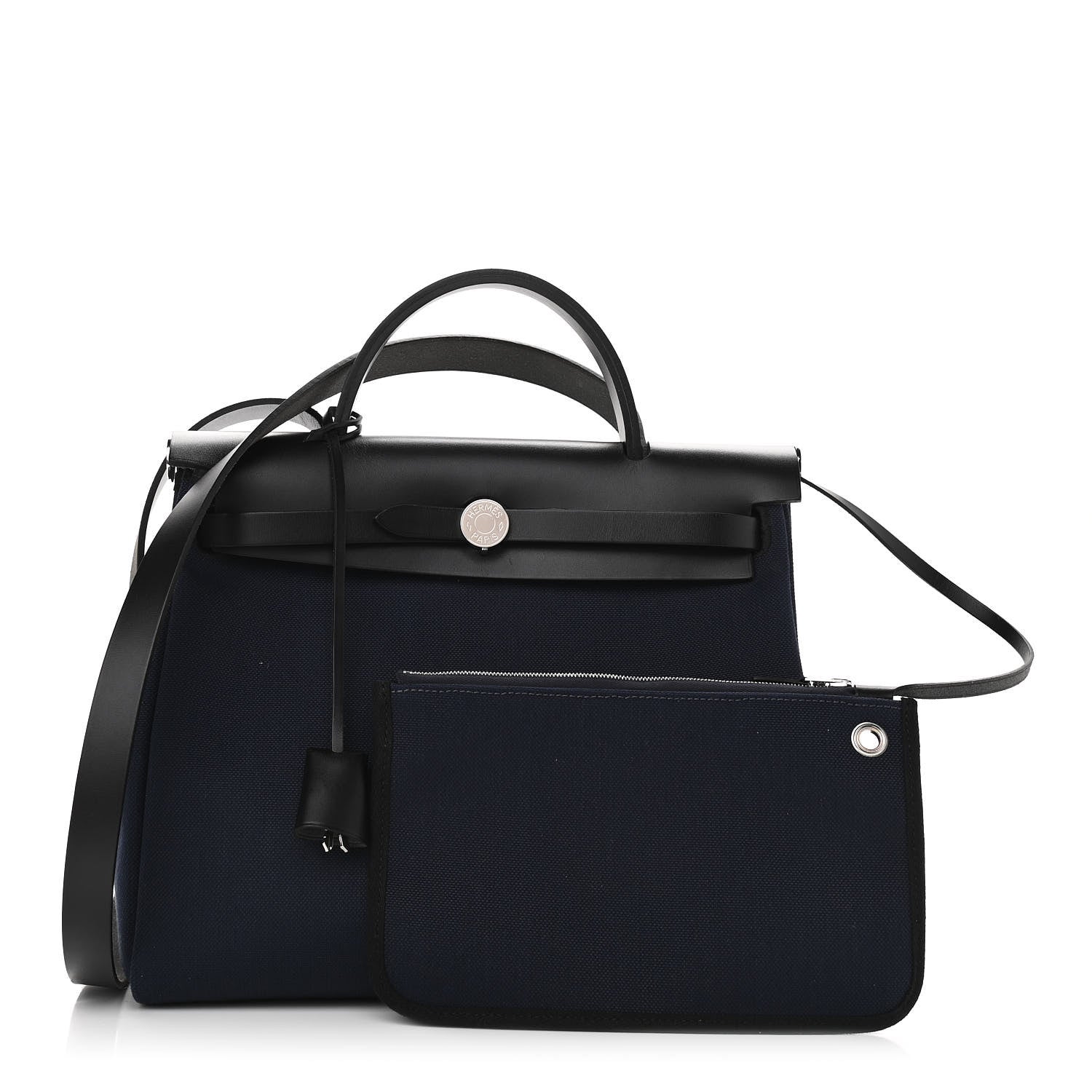 Hermes Military Toile Vache Hunter Herbag Zip Retourne 31 PM Bleu Marine Black 1 of 11