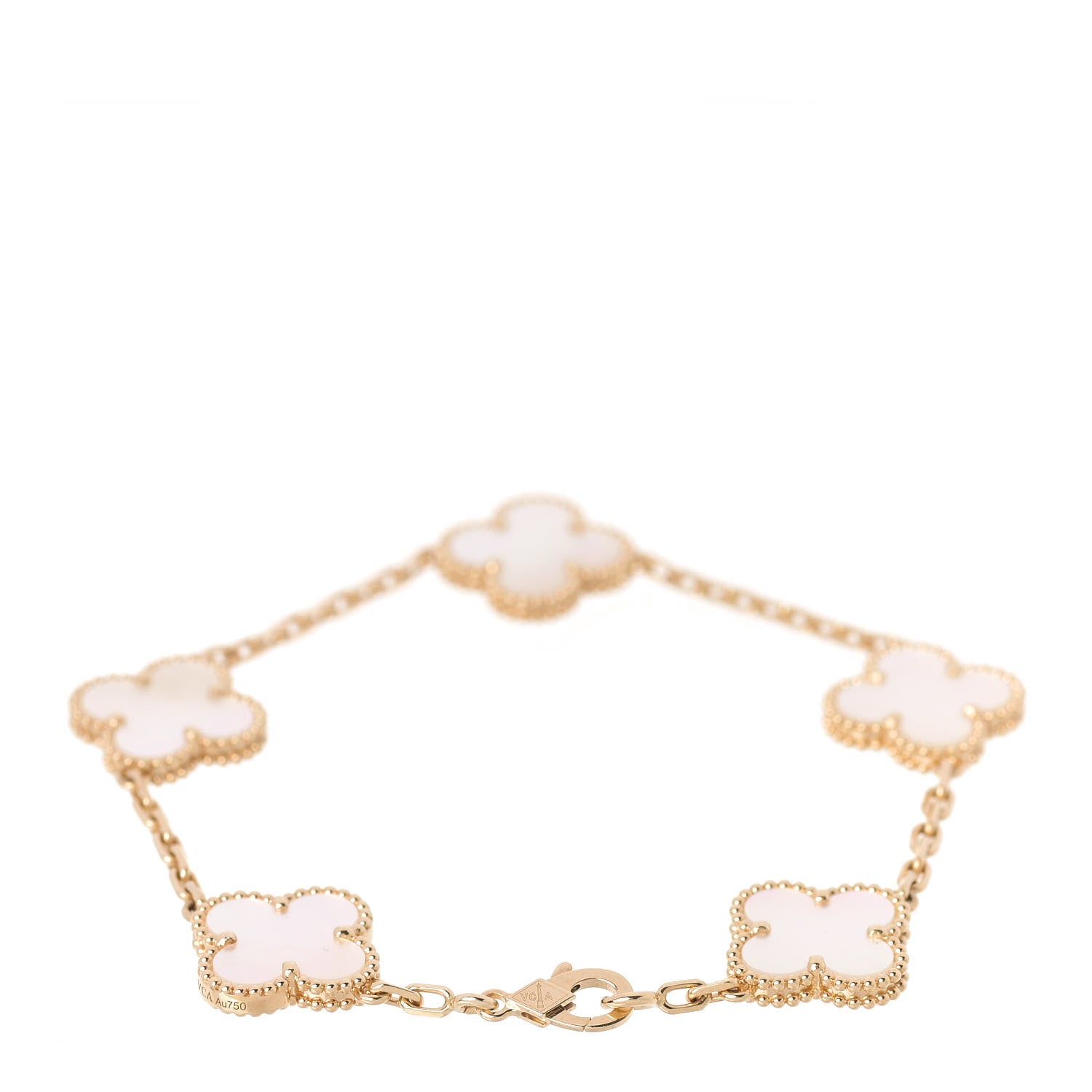 Van Cleef & Arpels 18K Yellow Gold Mother of Pearl 5 Motifs Vintage Alhambra Bracelet 3 of 6