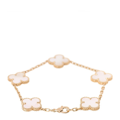 Van Cleef & Arpels 18K Yellow Gold Mother of Pearl 5 Motifs Vintage Alhambra Bracelet 3 of 6