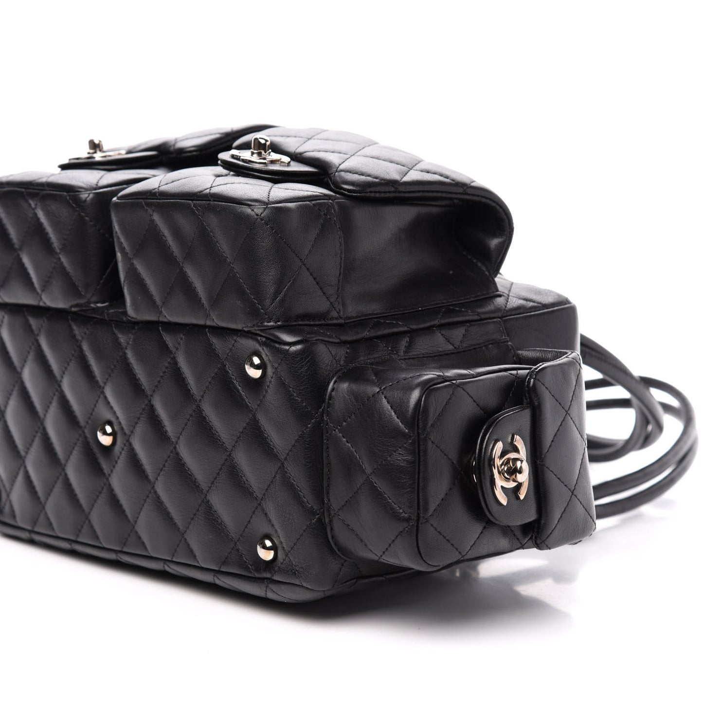 Calfskin Quilted Small Cambon Multipocket Reporter Black White