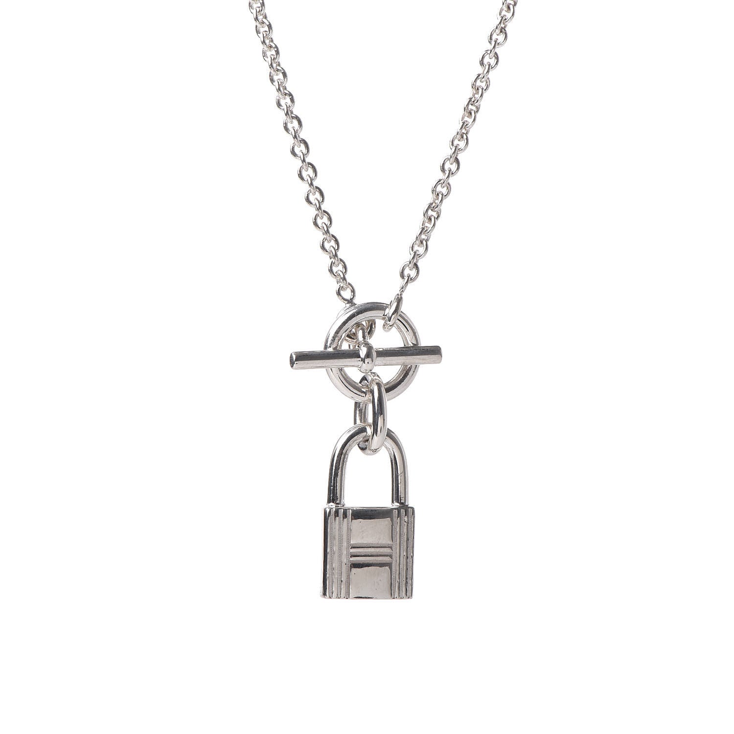 Hermes Sterling Silver Cadenas Kelly Lock Pendant Necklace 4 of 6