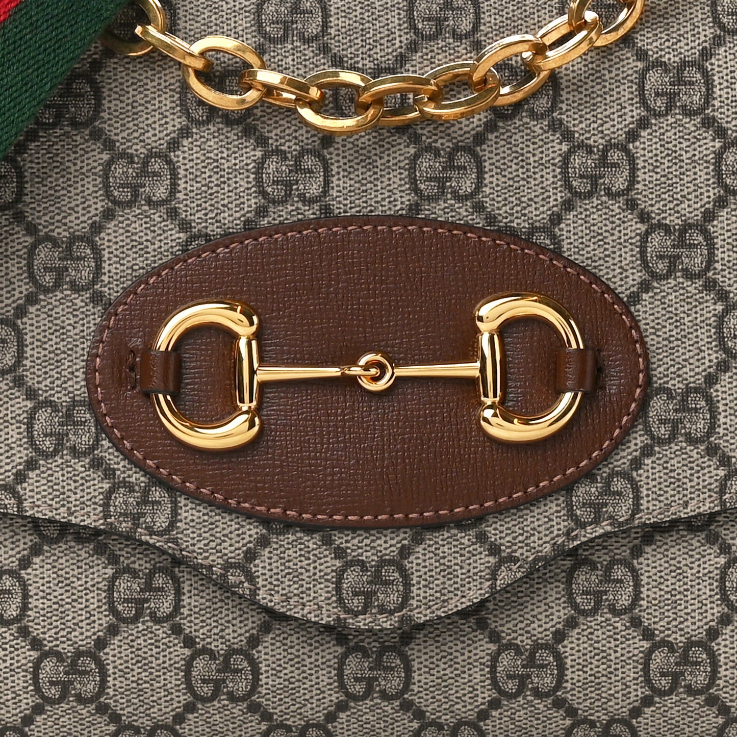 GG Supreme Monogram Azalea Calfskin Web Small Horsebit 1955 Crossbody Bag Beige Ebony Brown Sugar