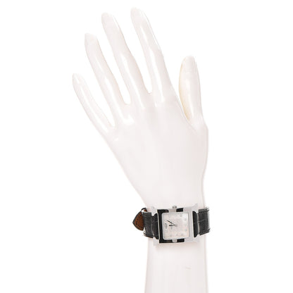 Hermes Stainless Steel Alligator Diamond Mother of Pearl 26mm Heure H Hour Quartz Watch Noir 2 of 7