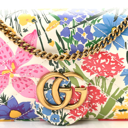 Gucci X KEN SCOTT Calfskin Matelasse Floral Print Super Mini GG Marmont Shoulder Bag Ivory Pink 8 of 11